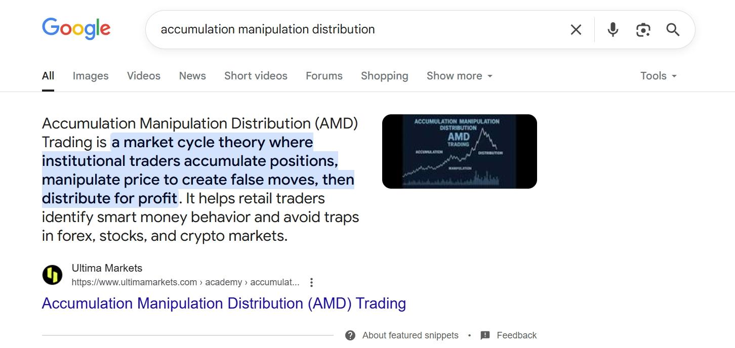 Screenshot: Featured snippet for "AMD trading".
